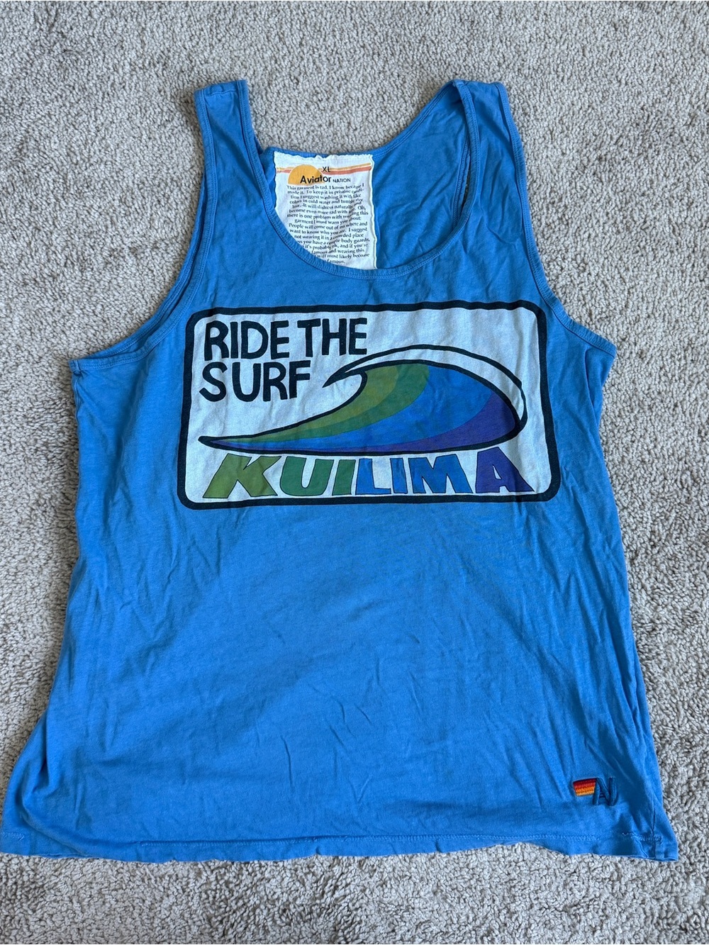 Aviator Nation Kulima Ride The Surf Tank Top XL Blue Distressed Surf 21.5”